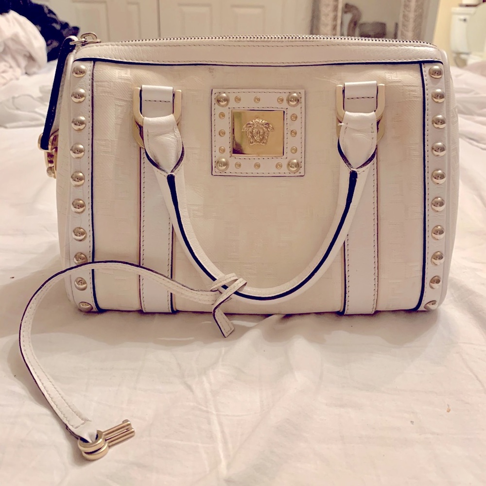 Versace Top Handle Back in White with Gold Accent